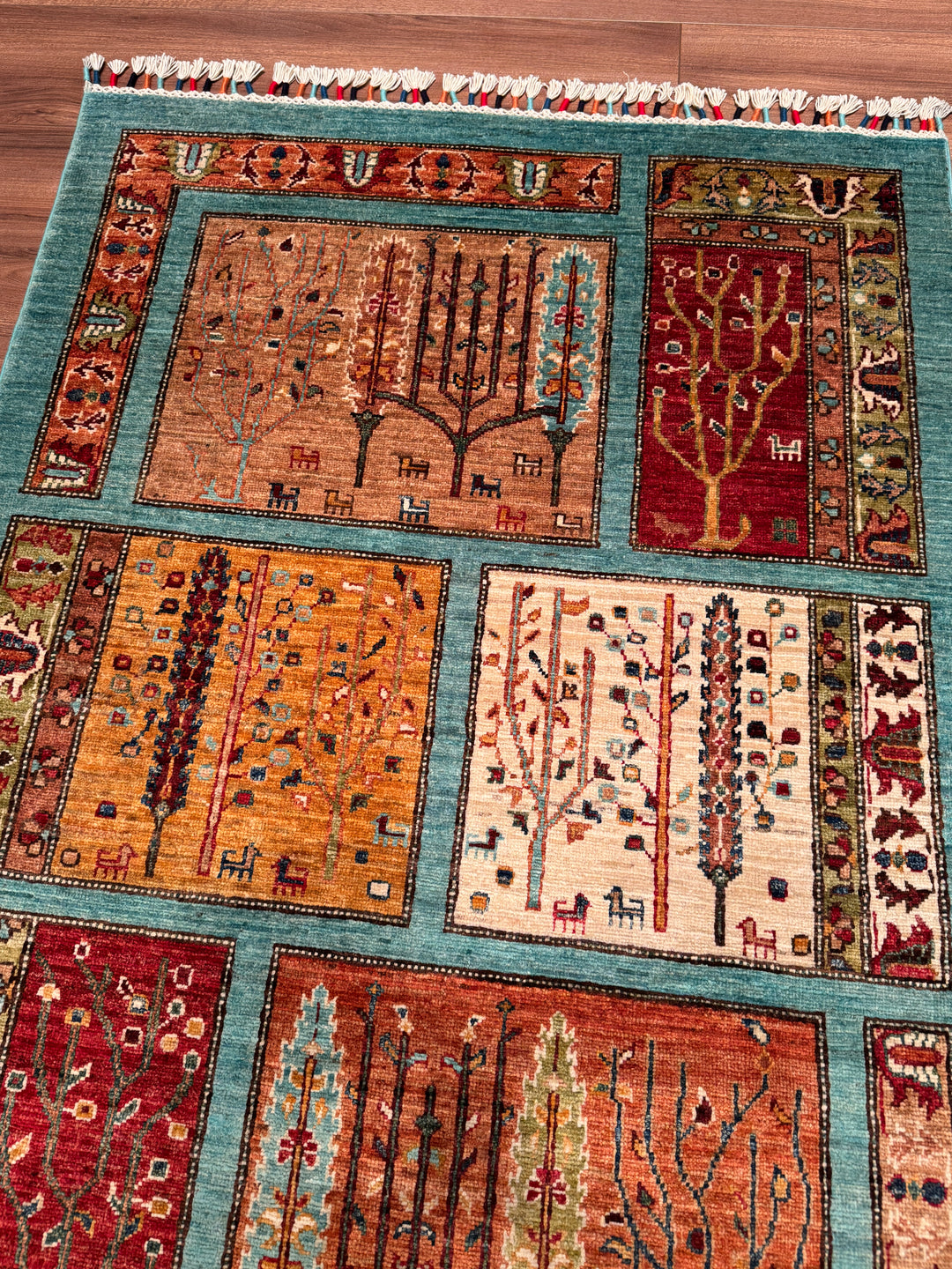 Turkuaz Bahtiyari Orijinal Kök Boya El Dokuması Yün Halı 0.99x150 1.49 Metrekare - 3x5 ft