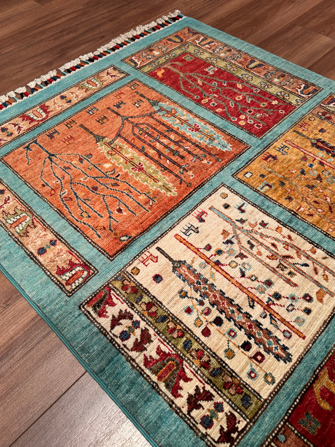 Turkuaz Bahtiyari Orijinal Kök Boya El Dokuması Yün Halı 0.99x150 1.49 Metrekare - 3x5 ft