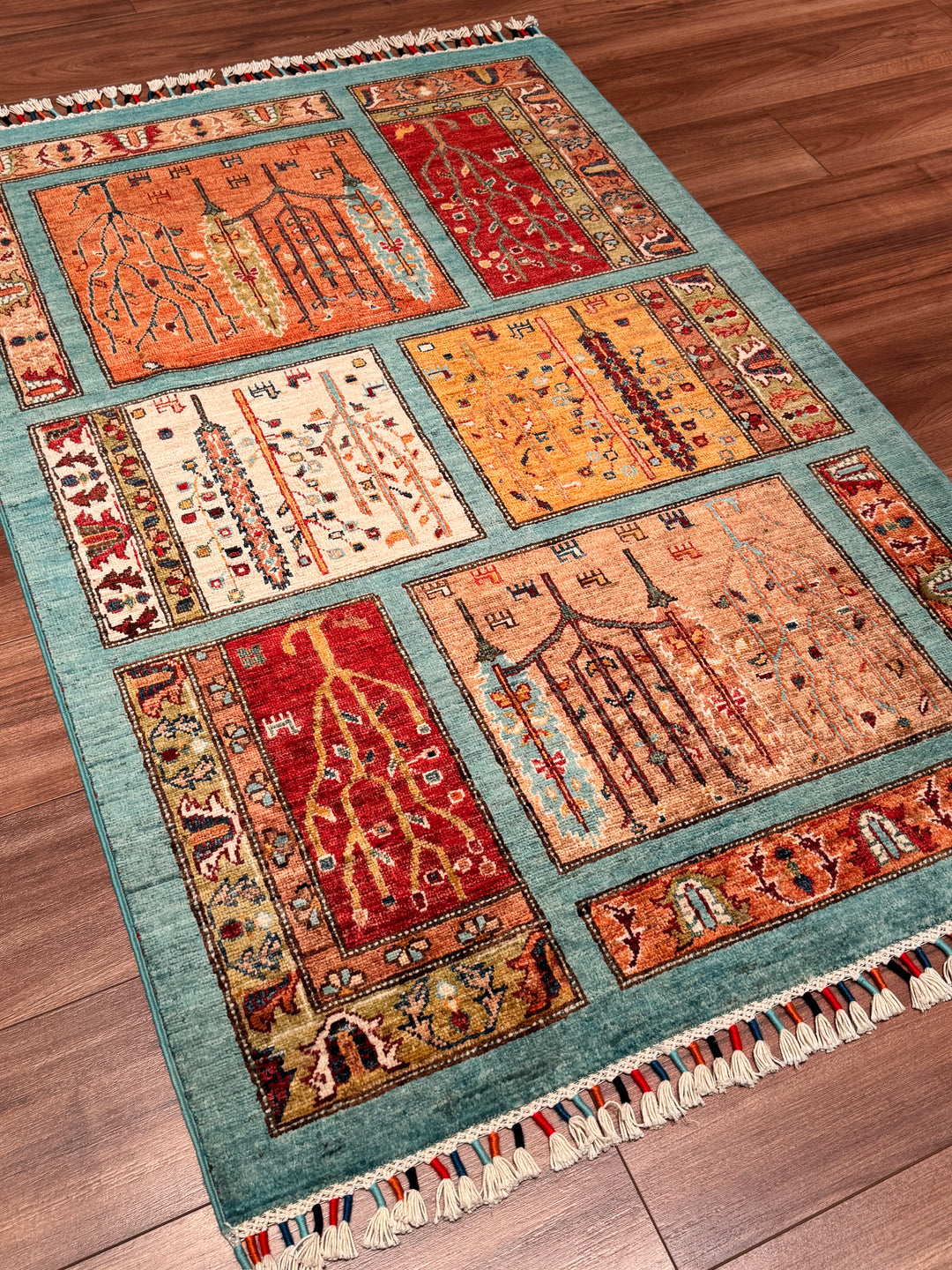 Turkuaz Bahtiyari Orijinal Kök Boya El Dokuması Yün Halı 0.99x150 1.49 Metrekare - 3x5 ft