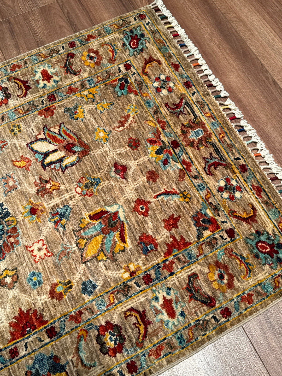 Sultani Binbirgece Orijinal El Dokuması Bej Kök Boya Yün Halı 0.80x120 0.96 Metrekare - 3x4 ft