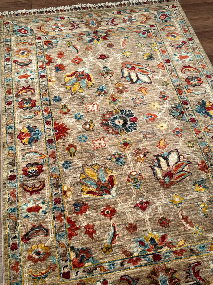 Sultani Binbirgece Orijinal El Dokuması Bej Kök Boya Yün Halı 0.80x120 0.96 Metrekare - 3x4 ft