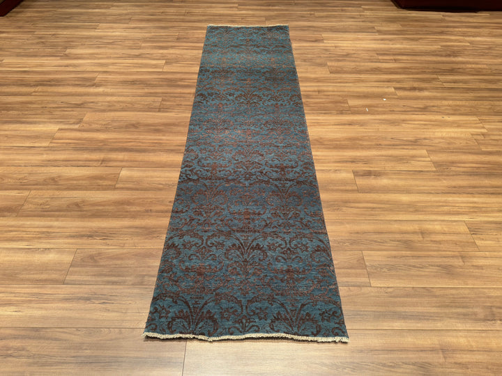 Fendi Original Hand Woven Runner Turquoise Gray Wool Bamboo Carpet 0.82x304 2.49 Square Meters - 2x10 ft