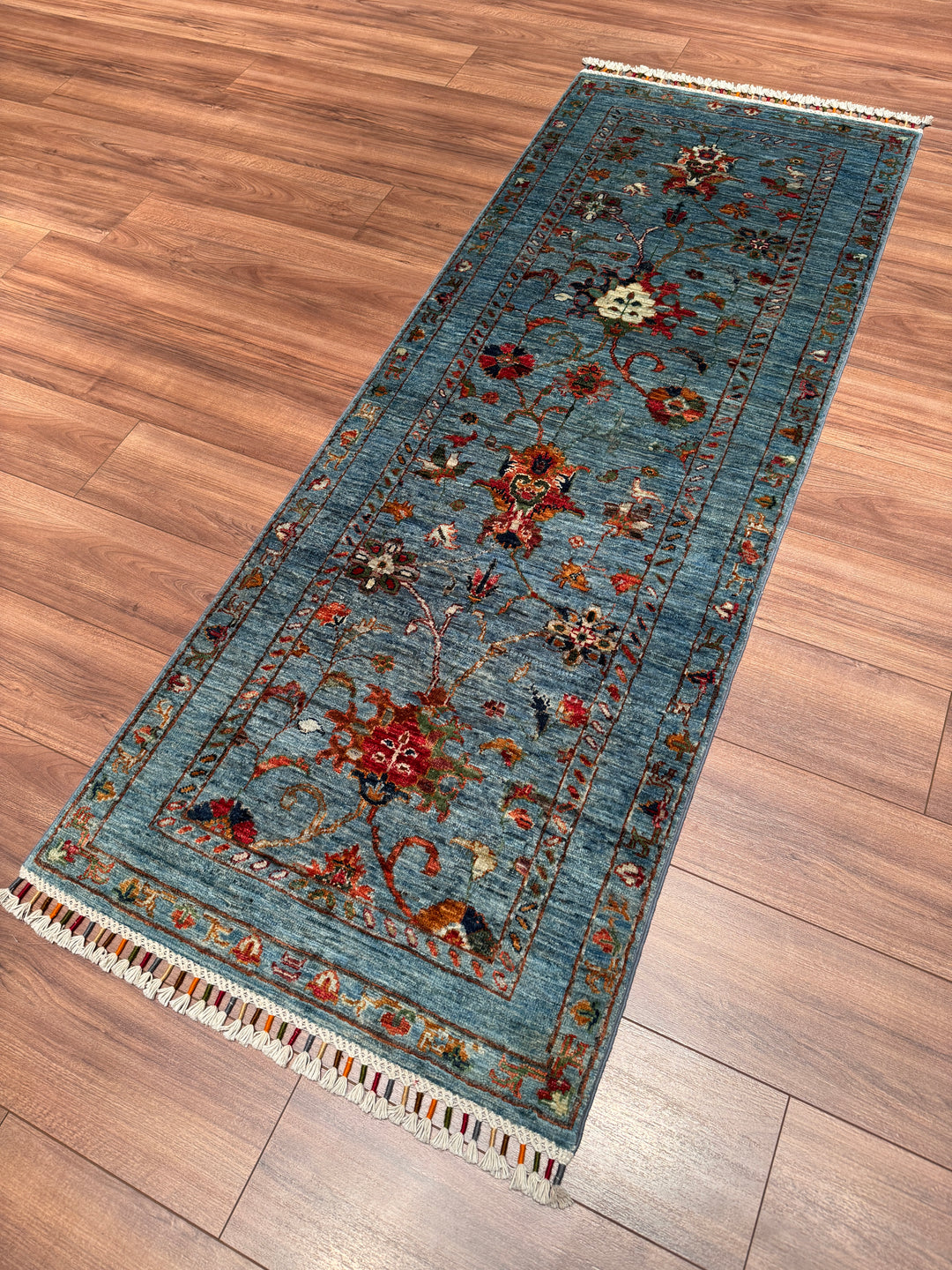 Sultani Binbirgece Yolluk Orijinal El Dokuması Mavi Kök Boya Yün Halı 0.75x204 1.53 Metrekare - 3x8 ft