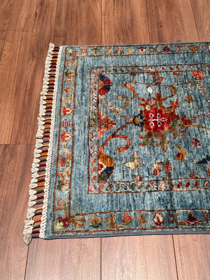 Sultani Binbirgece Yolluk Orijinal El Dokuması Mavi Kök Boya Yün Halı 0.75x204 1.53 Metrekare - 3x8 ft