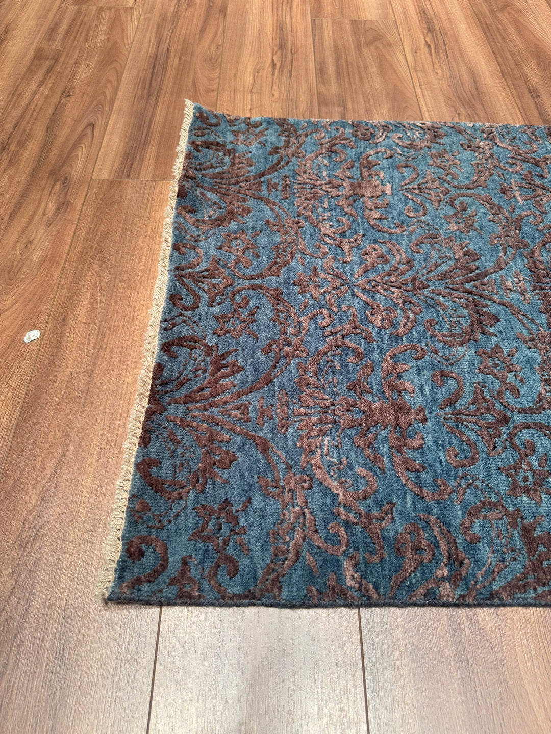 Fendi Original Hand Woven Runner Turquoise Gray Wool Bamboo Carpet 0.82x304 2.49 Square Meters - 2x10 ft