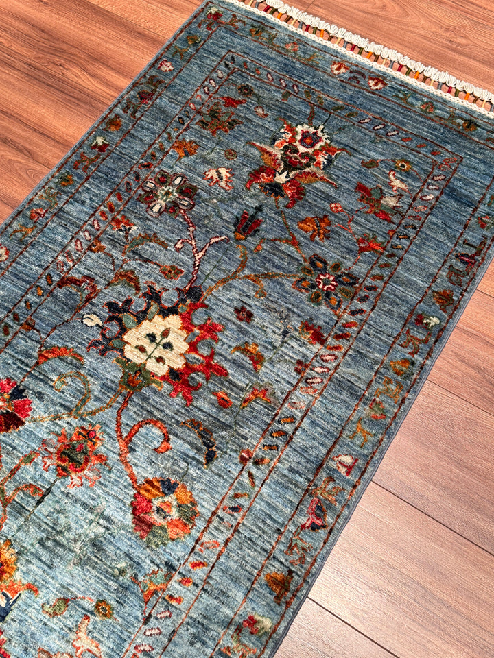 Sultani Binbirgece Yolluk Orijinal El Dokuması Mavi Kök Boya Yün Halı 0.75x204 1.53 Metrekare - 3x8 ft