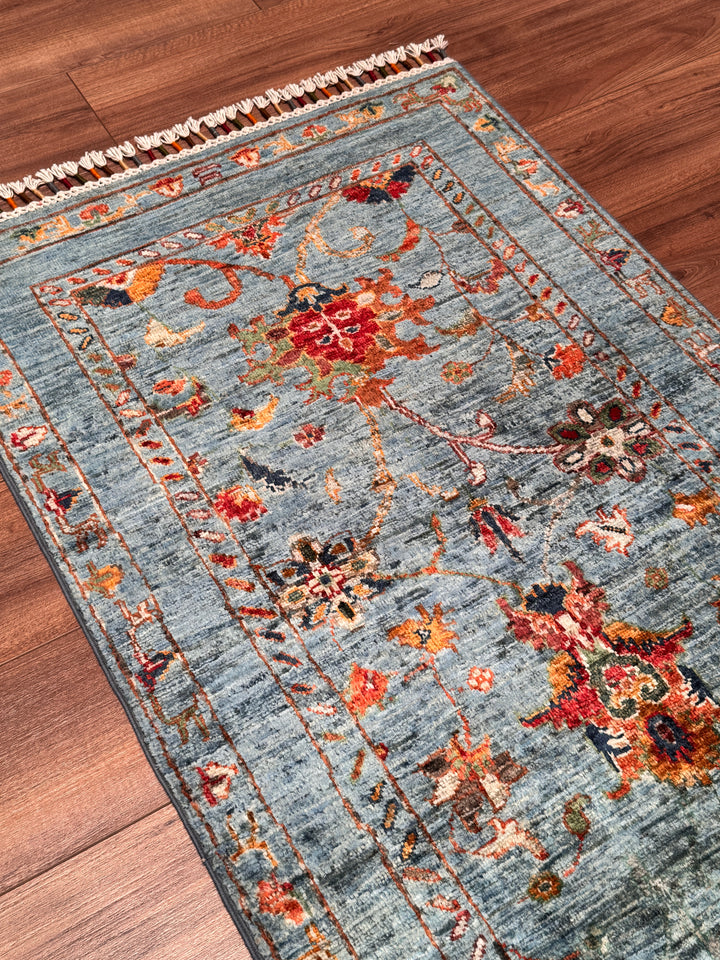 Sultani Binbirgece Yolluk Orijinal El Dokuması Mavi Kök Boya Yün Halı 0.75x204 1.53 Metrekare - 3x8 ft