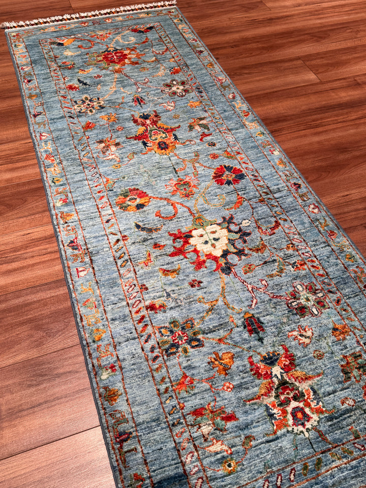 Sultani Binbirgece Yolluk Orijinal El Dokuması Mavi Kök Boya Yün Halı 0.75x204 1.53 Metrekare - 3x8 ft