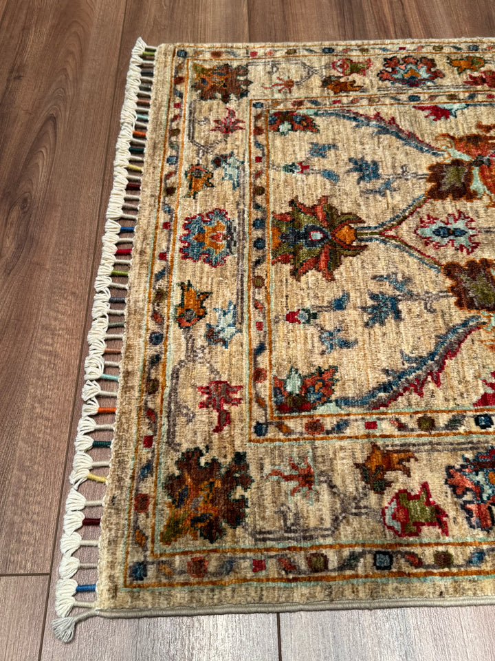 Sultani Binbirgece Orijinal El Dokuması Bej Kök Boya Yün Halı 0.92x120 1.10 Metrekare - 3x4 ft