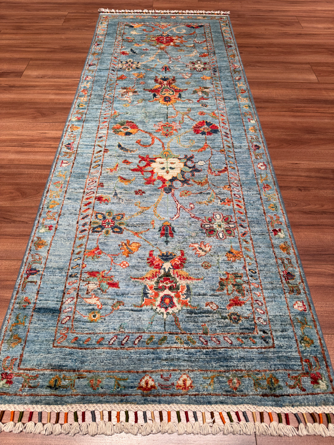 Sultani Binbirgece Yolluk Orijinal El Dokuması Mavi Kök Boya Yün Halı 0.75x204 1.53 Metrekare - 3x8 ft