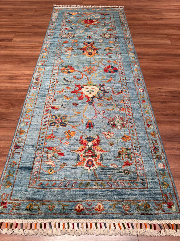 Sultani Binbirgece Yolluk Orijinal El Dokuması Mavi Kök Boya Yün Halı 0.75x204 1.53 Metrekare - 3x8 ft