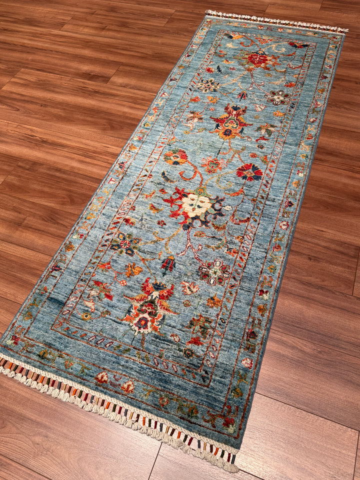 Sultani Binbirgece Yolluk Orijinal El Dokuması Mavi Kök Boya Yün Halı 0.75x204 1.53 Metrekare - 3x8 ft