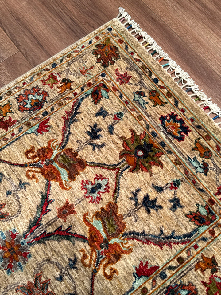 Sultani Binbirgece Orijinal El Dokuması Bej Kök Boya Yün Halı 0.92x120 1.10 Metrekare - 3x4 ft