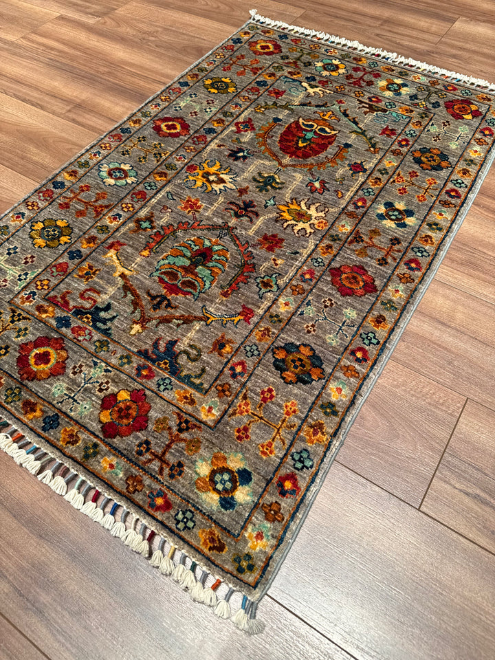 Sultani Binbirgece Orijinal El Dokuması Gri Kök Boya Yün Halı 0.78x120 0.94 Metrekare - 3x4 ft