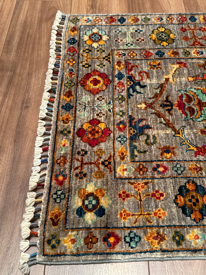 Sultani Binbirgece Orijinal El Dokuması Gri Kök Boya Yün Halı 0.78x120 0.94 Metrekare - 3x4 ft