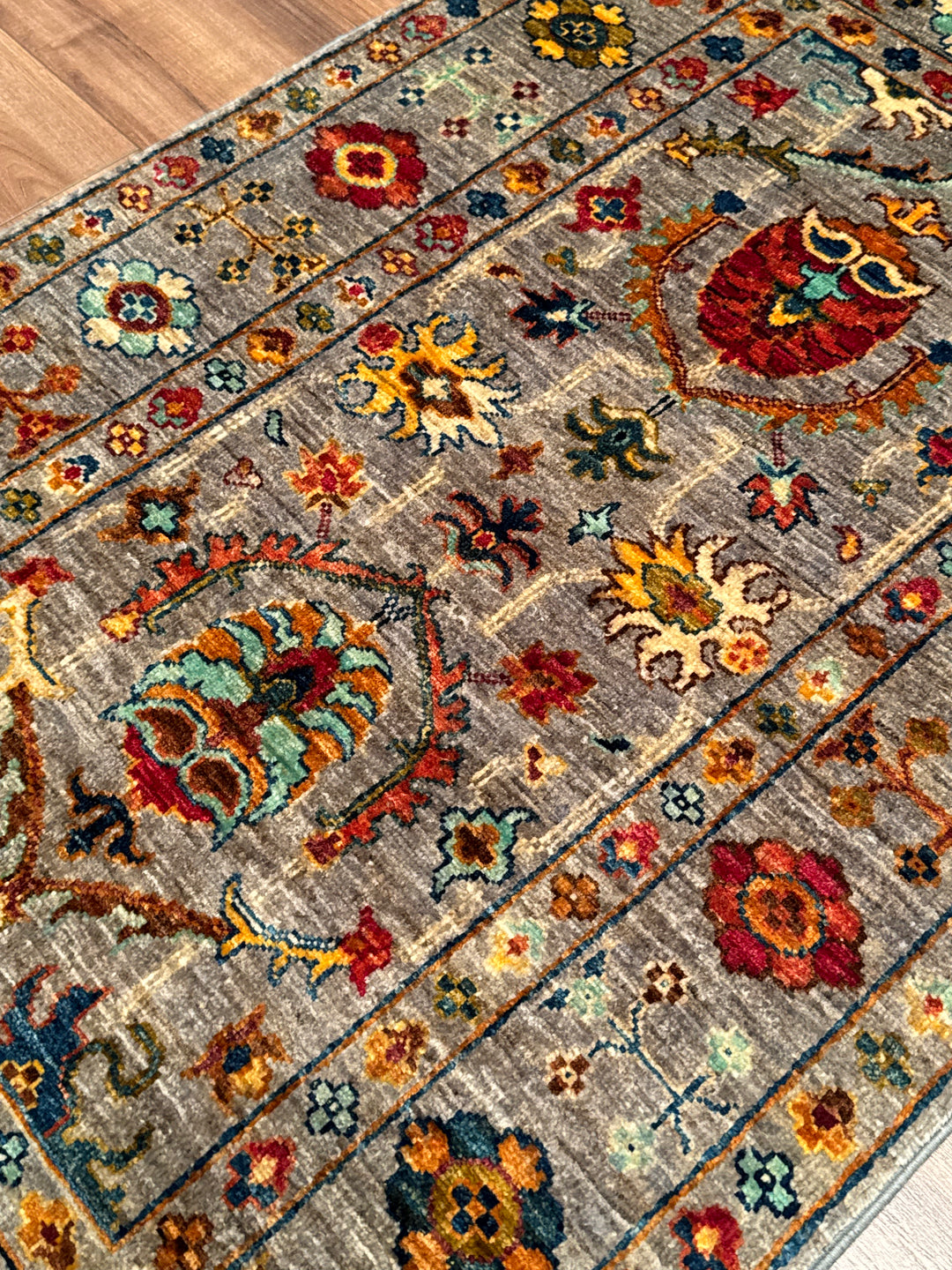 Sultani Binbirgece Orijinal El Dokuması Gri Kök Boya Yün Halı 0.78x120 0.94 Metrekare - 3x4 ft