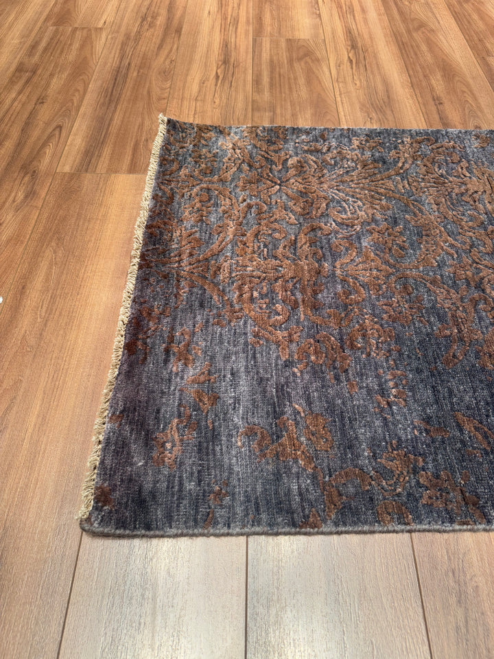 Fendi Original Hand Woven Runner Anthracite Blue Wool Bamboo Carpet 0.82x301 2.47 Square Meters - 2x10 ft