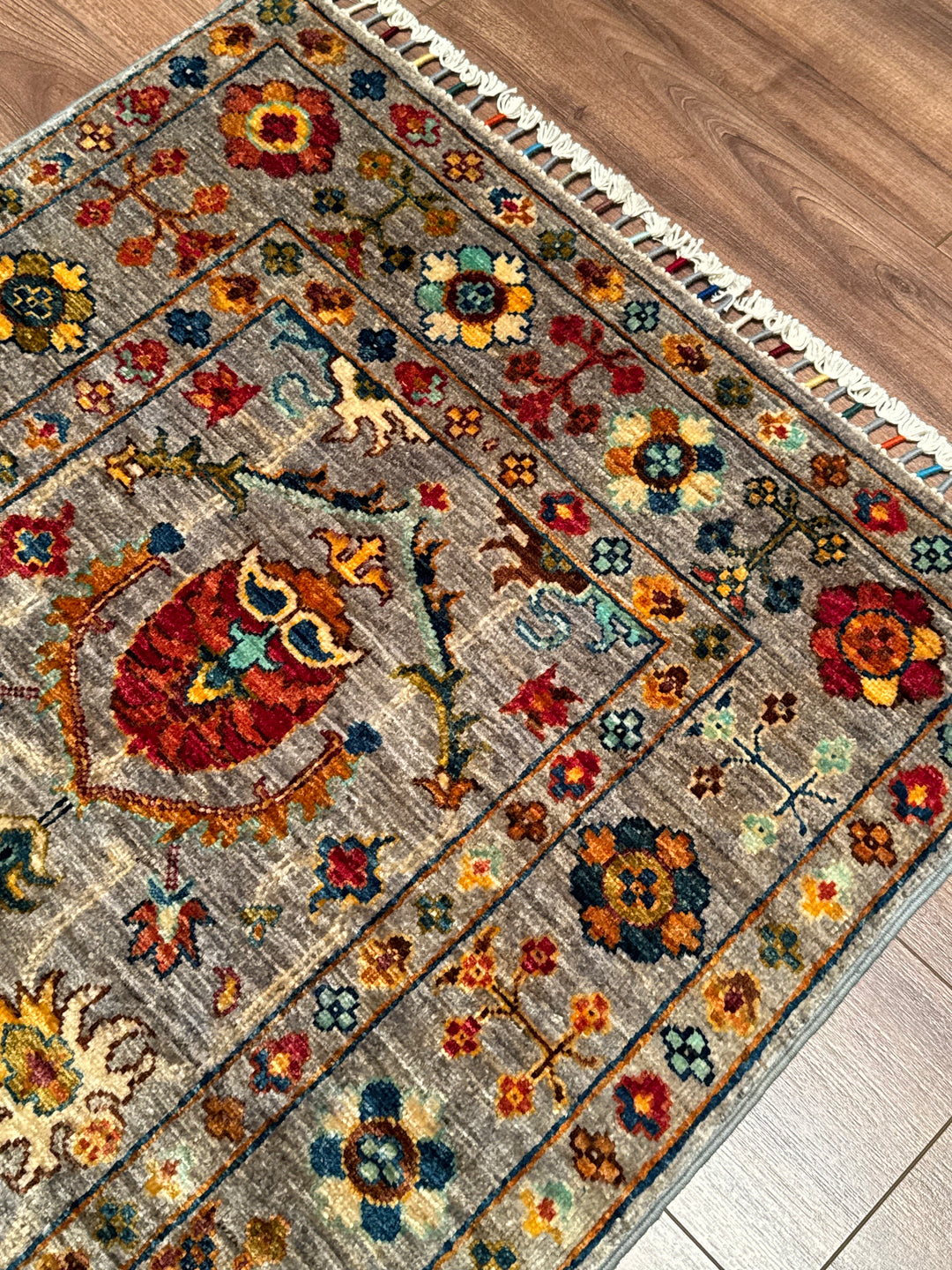 Sultani Binbirgece Orijinal El Dokuması Gri Kök Boya Yün Halı 0.78x120 0.94 Metrekare - 3x4 ft