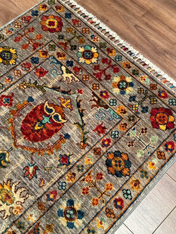 Sultani Binbirgece Orijinal El Dokuması Gri Kök Boya Yün Halı 0.78x120 0.94 Metrekare - 3x4 ft