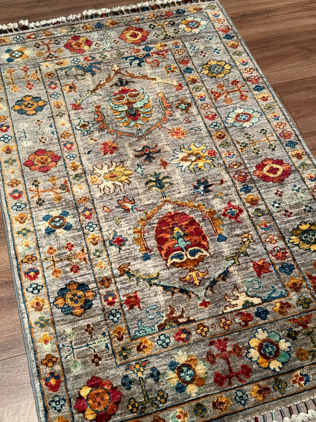 Sultani Binbirgece Orijinal El Dokuması Gri Kök Boya Yün Halı 0.78x120 0.94 Metrekare - 3x4 ft