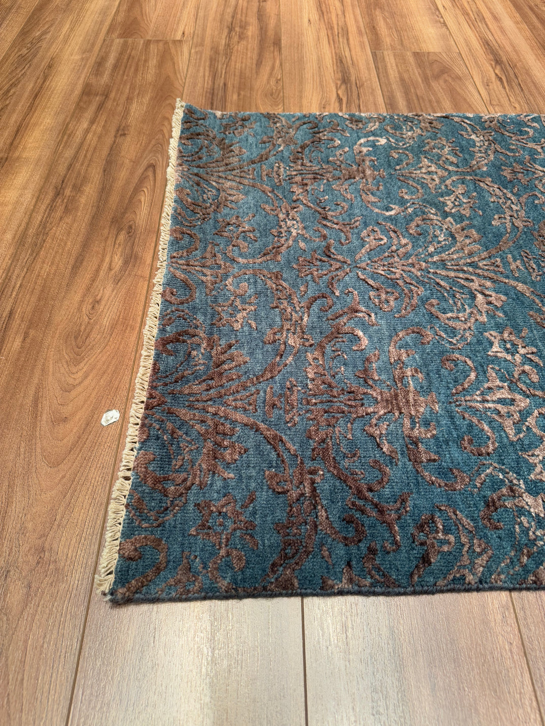 Fendi Original Hand Woven Runner Anthracite Blue Wool Bamboo Rug