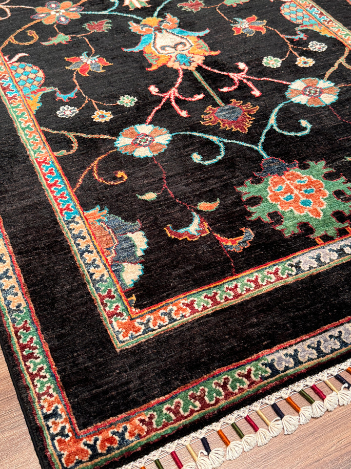 Sultani Binbirgece Orijinal El Dokuması Siyah Kök Boya Yün Halı 102x150 1.53 Metrekare - 3x5 ft