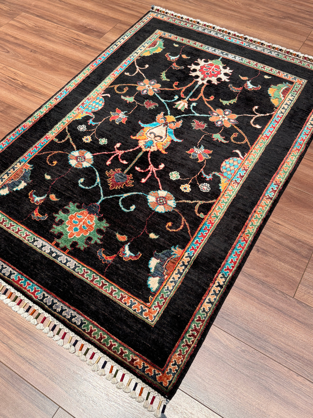 Sultani Binbirgece Orijinal El Dokuması Siyah Kök Boya Yün Halı 102x150 1.53 Metrekare - 3x5 ft