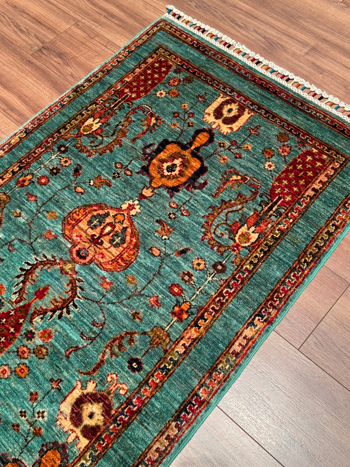 Sultani Binbirgece Yolluk Orijinal El Dokuması Turkuaz Kök Boya Yün Halı 0.82x302 2.48 Metrekare - 3x10 ft