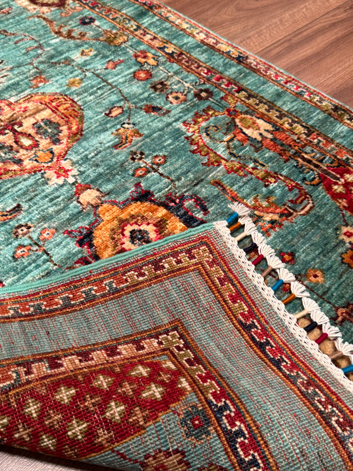 Sultani Binbirgece Yolluk Orijinal El Dokuması Turkuaz Kök Boya Yün Halı 0.82x302 2.48 Metrekare - 3x10 ft