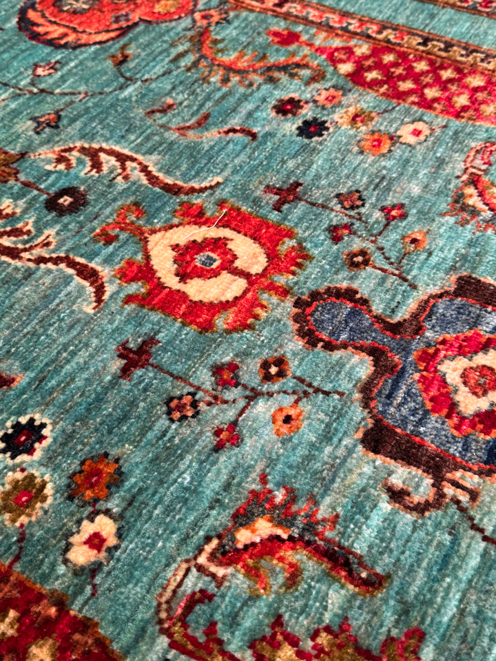 Sultani Binbirgece Yolluk Orijinal El Dokuması Turkuaz Kök Boya Yün Halı 0.82x302 2.48 Metrekare - 3x10 ft