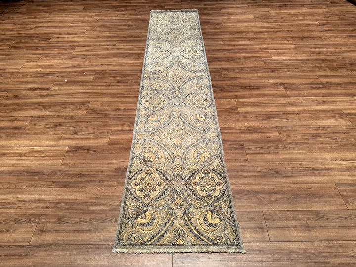 Uşak Original Hand Woven Runner Gray Vegetable Dyed Wool Carpet 0.73x372 2.72 Square Meters - 2x11 ft