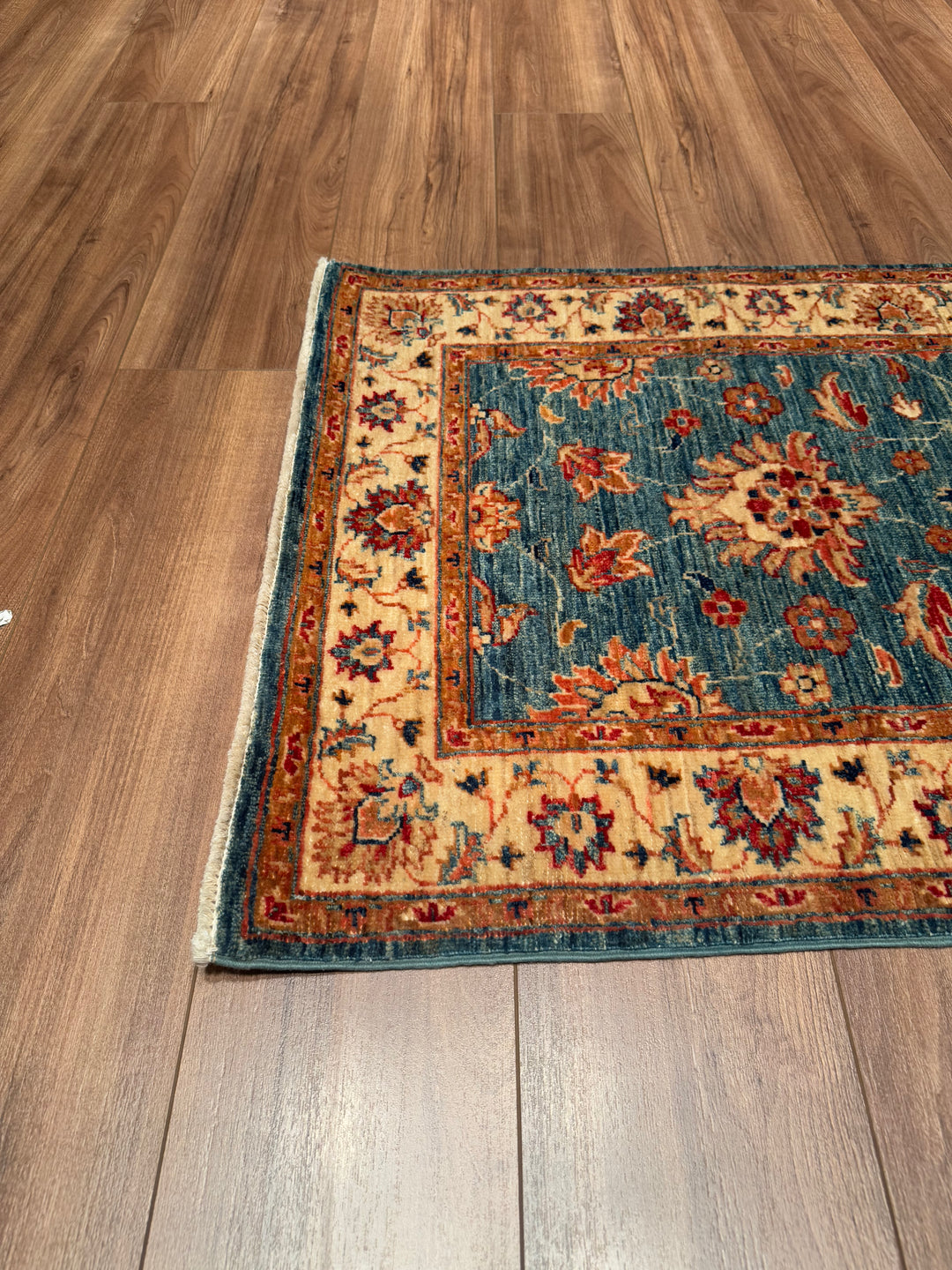 Uşak Original Hand Woven Runner Blue Beige Vegetable Dyed Wool Carpet 0.74x251 1.86 Square Meters - 2x8 ft