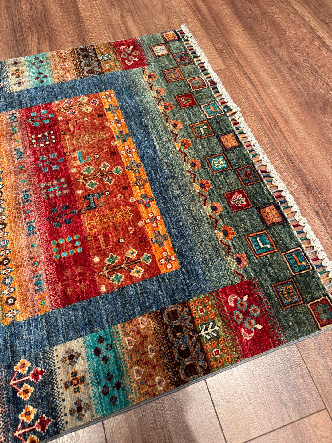 Khorjin Gabbe Desenli Orijinal El Dokuması Multi Kök Boya Yün Halı 100x159 1.59 Metrekare - 3x5 ft