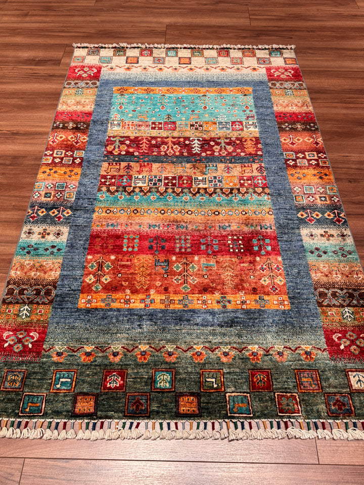 Khorjin Gabbe Desenli Orijinal El Dokuması Multi Kök Boya Yün Halı 100x159 1.59 Metrekare - 3x5 ft