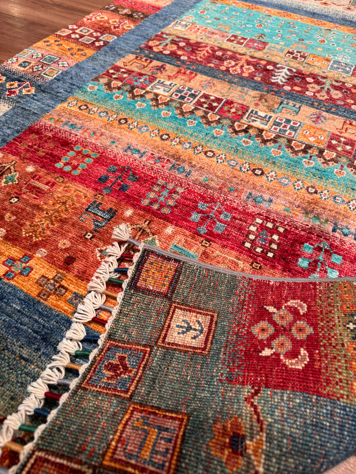 Khorjin Gabbe Desenli Orijinal El Dokuması Multi Kök Boya Yün Halı 100x159 1.59 Metrekare - 3x5 ft