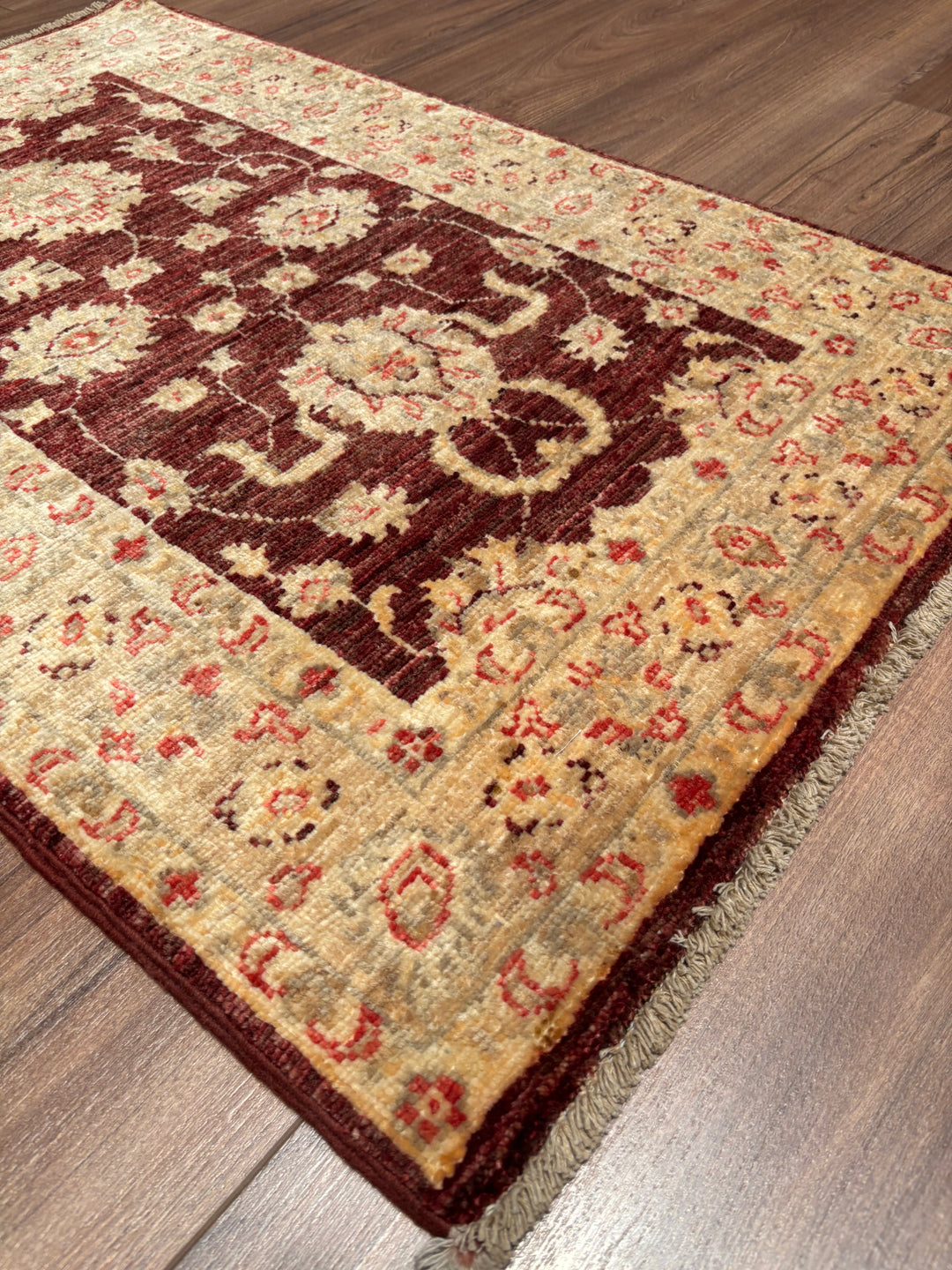 Uşak Orijinal El Dokuması Bordo Kök Boya Yün Halı 0.61x0.93 0.67 Metrekare - 2x3 ft