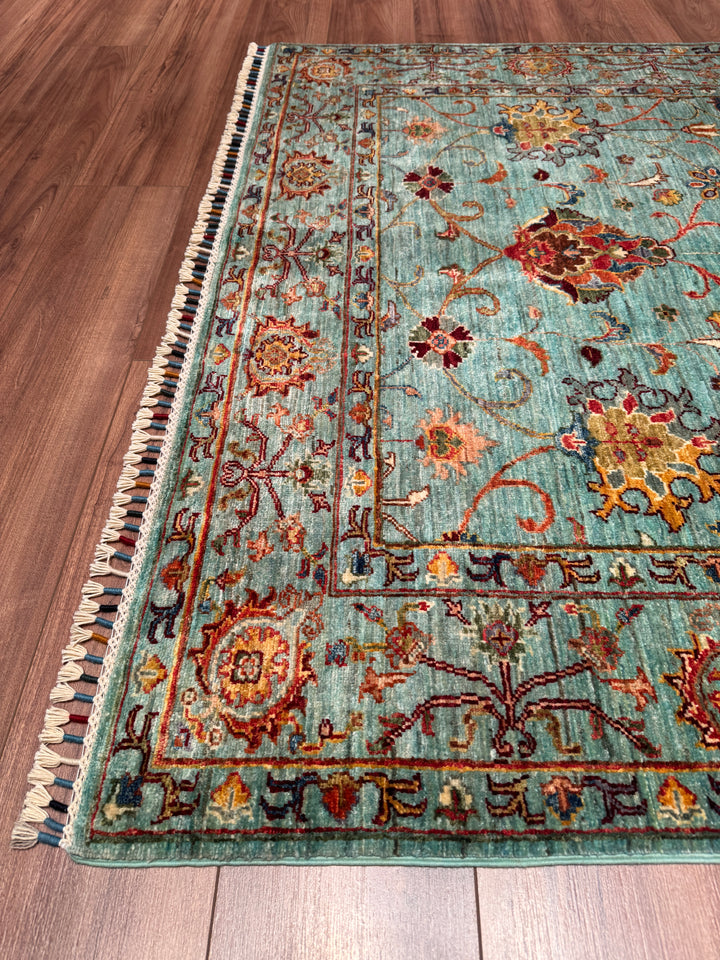 Sultani Binbirgece Orijinal El Dokuması Turkuaz Kök Boya Yün Halı 155x202 3.13 Metrekare - 5x6 ft
