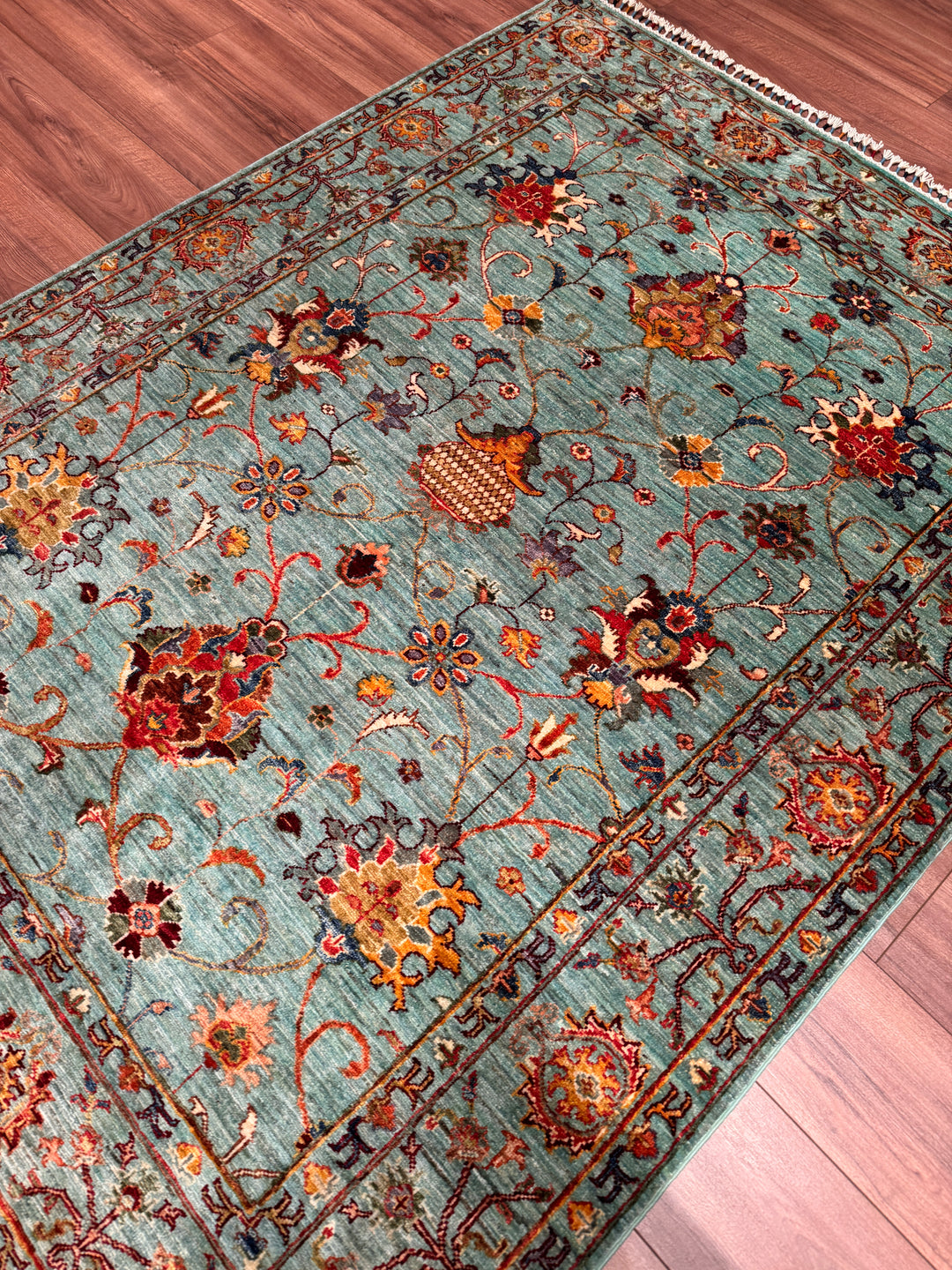 Sultani Binbirgece Orijinal El Dokuması Turkuaz Kök Boya Yün Halı 155x202 3.13 Metrekare - 5x6 ft