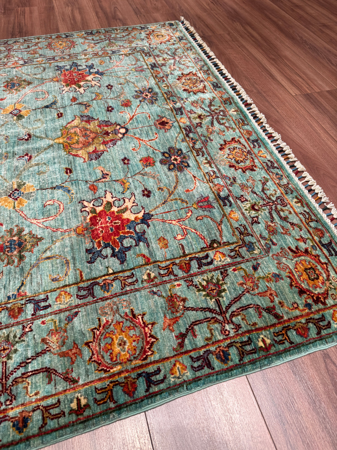 Sultani Binbirgece Orijinal El Dokuması Turkuaz Kök Boya Yün Halı 155x202 3.13 Metrekare - 5x6 ft