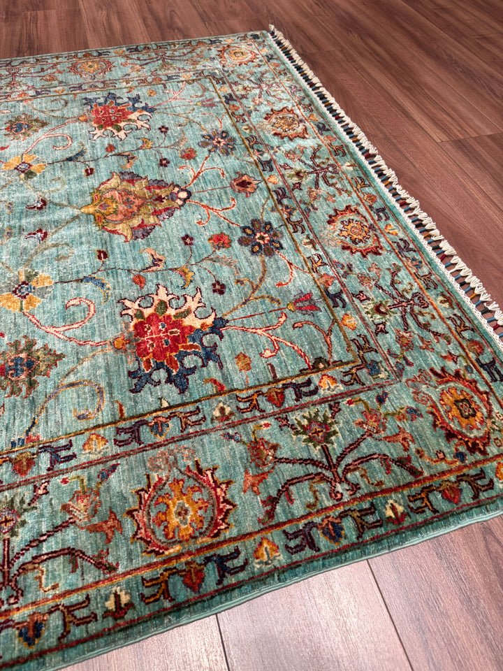 Sultani Binbirgece Orijinal El Dokuması Turkuaz Kök Boya Yün Halı 155x202 3.13 Metrekare - 5x6 ft