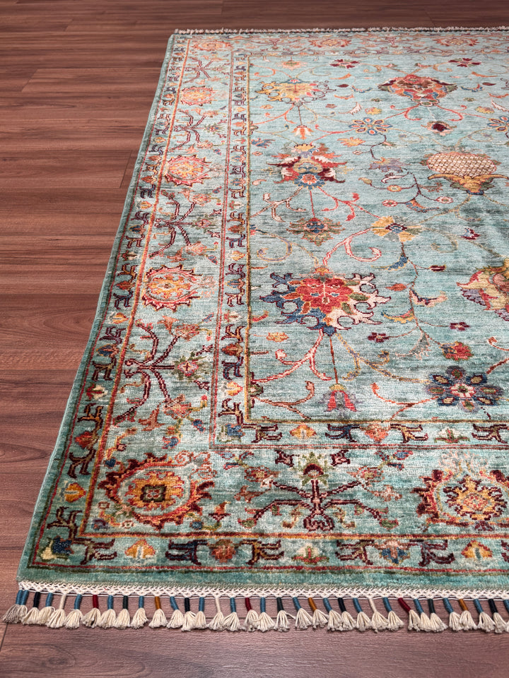 Sultani Binbirgece Orijinal El Dokuması Turkuaz Kök Boya Yün Halı 155x202 3.13 Metrekare - 5x6 ft