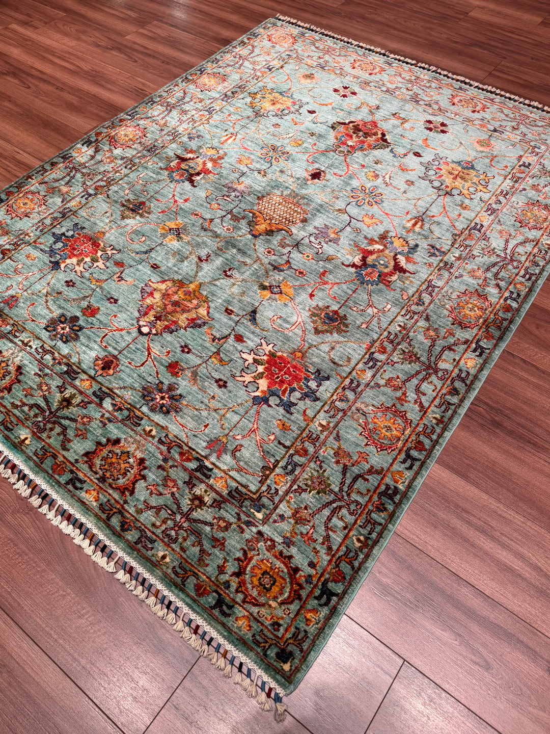 Sultani Binbirgece Orijinal El Dokuması Turkuaz Kök Boya Yün Halı 155x202 3.13 Metrekare - 5x6 ft