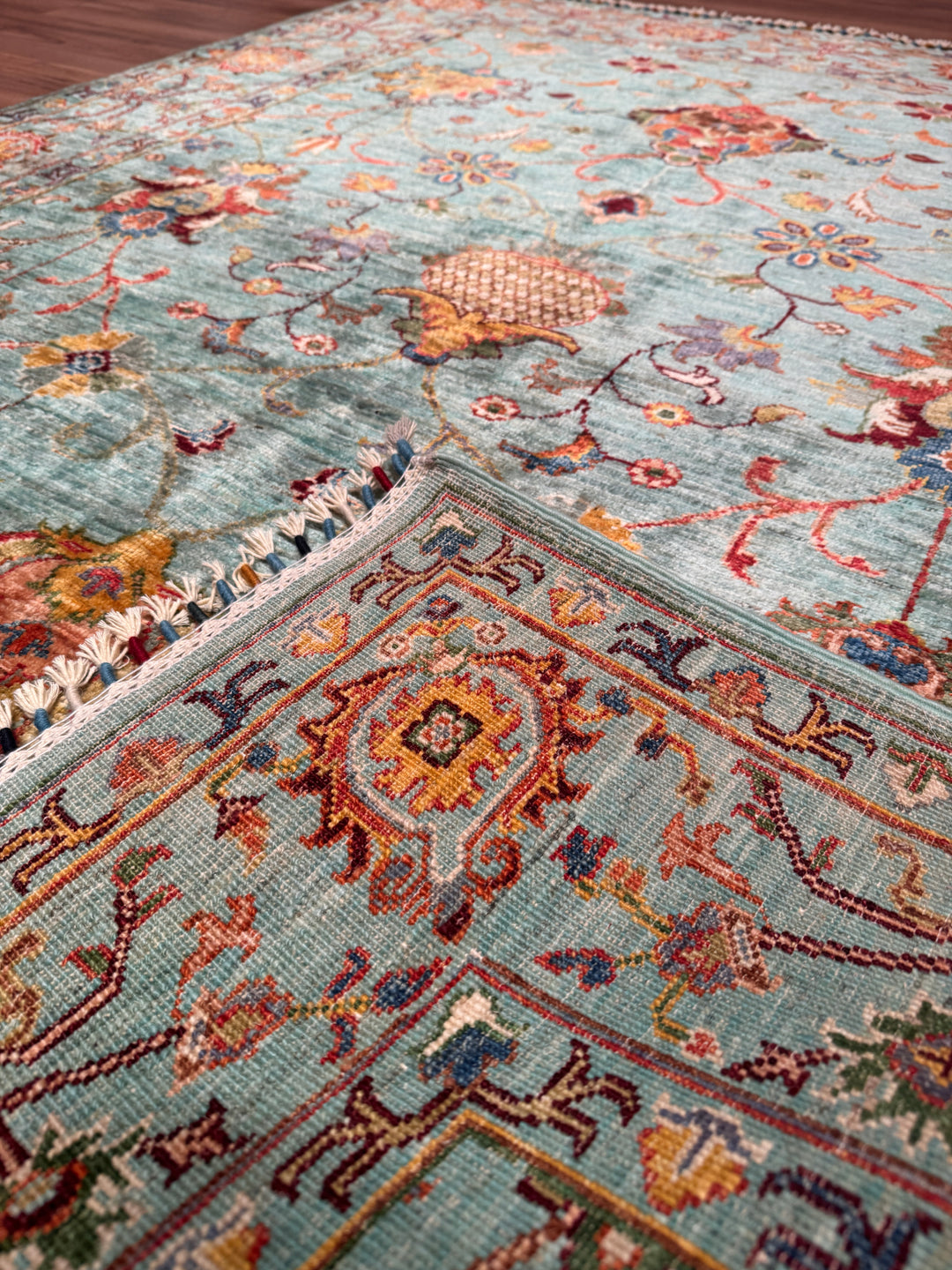 Sultani Binbirgece Orijinal El Dokuması Turkuaz Kök Boya Yün Halı 155x202 3.13 Metrekare - 5x6 ft