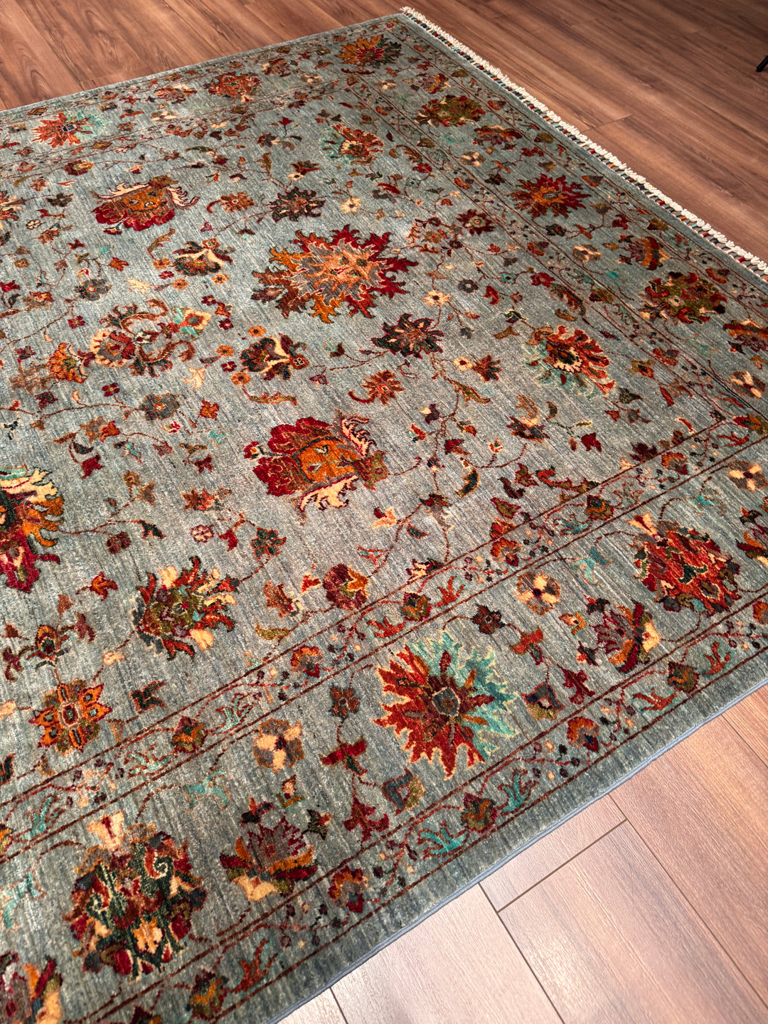 Sultani Binbirgece Orijinal El Dokuması Gri Kök Boya Yün Halı 202x297 6 Metrekare - 7x10 ft