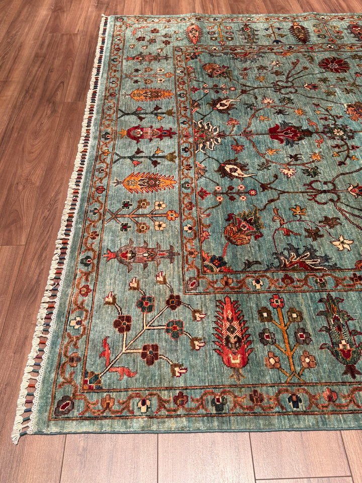 Sultani Binbirgece Orijinal El Dokuması Turkuaz Kök Boya Yün Halı 210x305 6.41 Metrekare - 7x10 ft