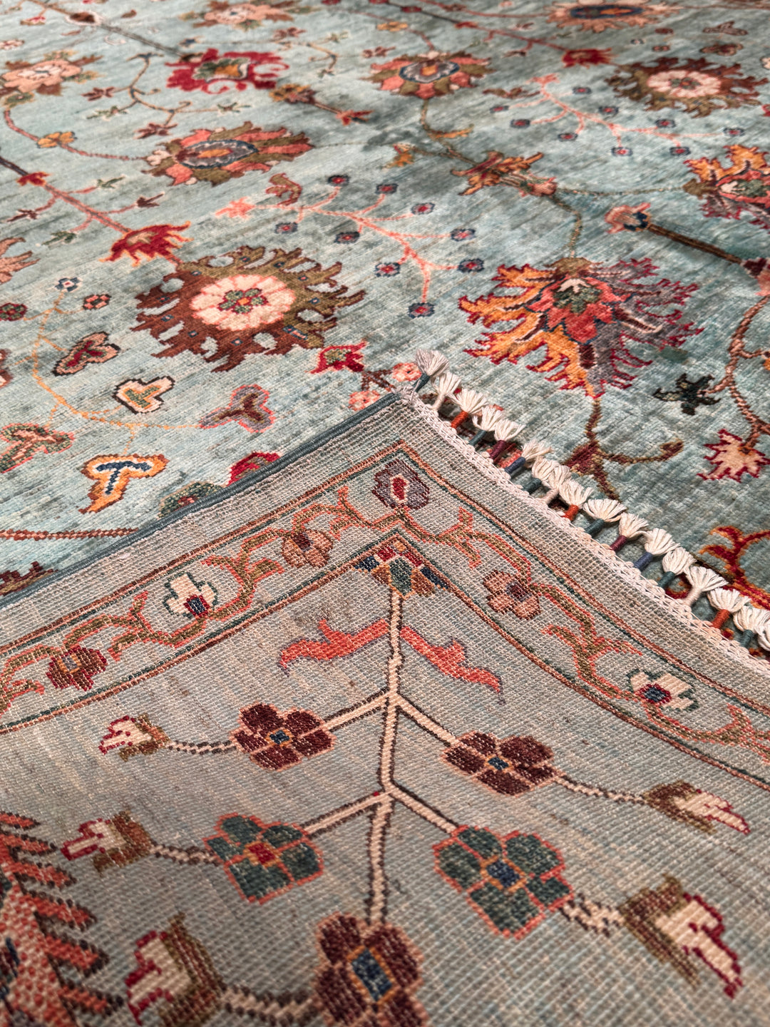 Sultani Binbirgece Orijinal El Dokuması Turkuaz Kök Boya Yün Halı 210x305 6.41 Metrekare - 7x10 ft