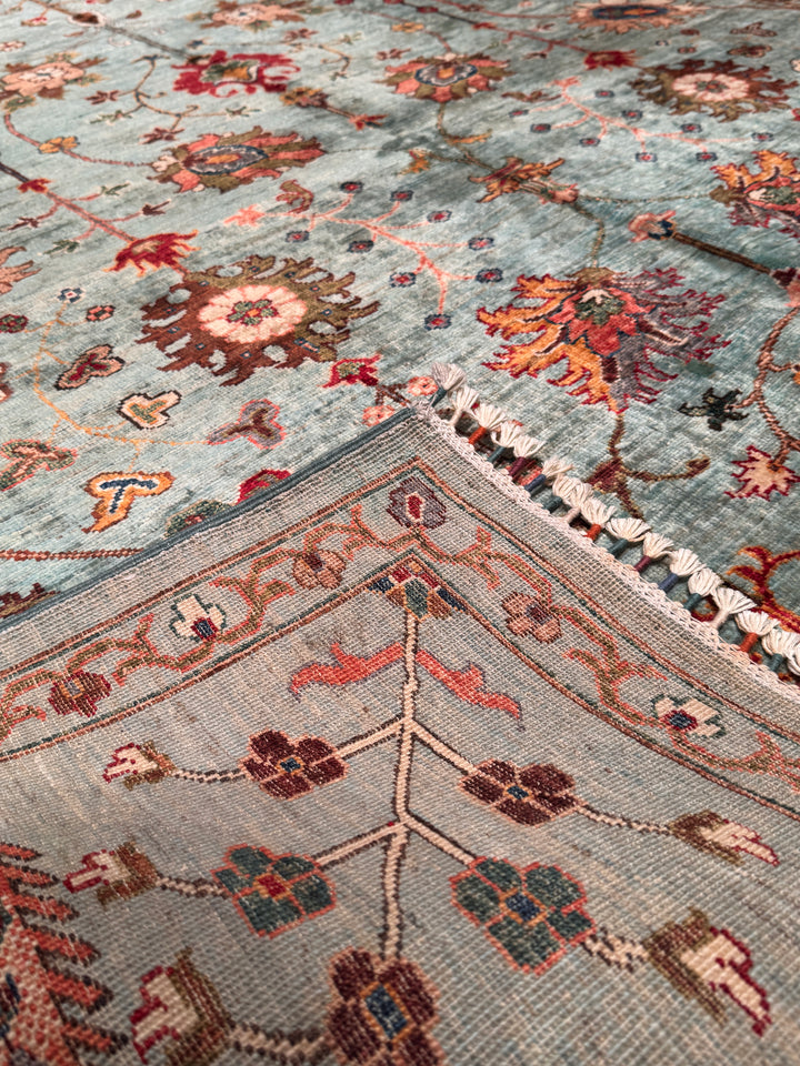 Sultani Binbirgece Orijinal El Dokuması Turkuaz Kök Boya Yün Halı 210x305 6.41 Metrekare - 7x10 ft