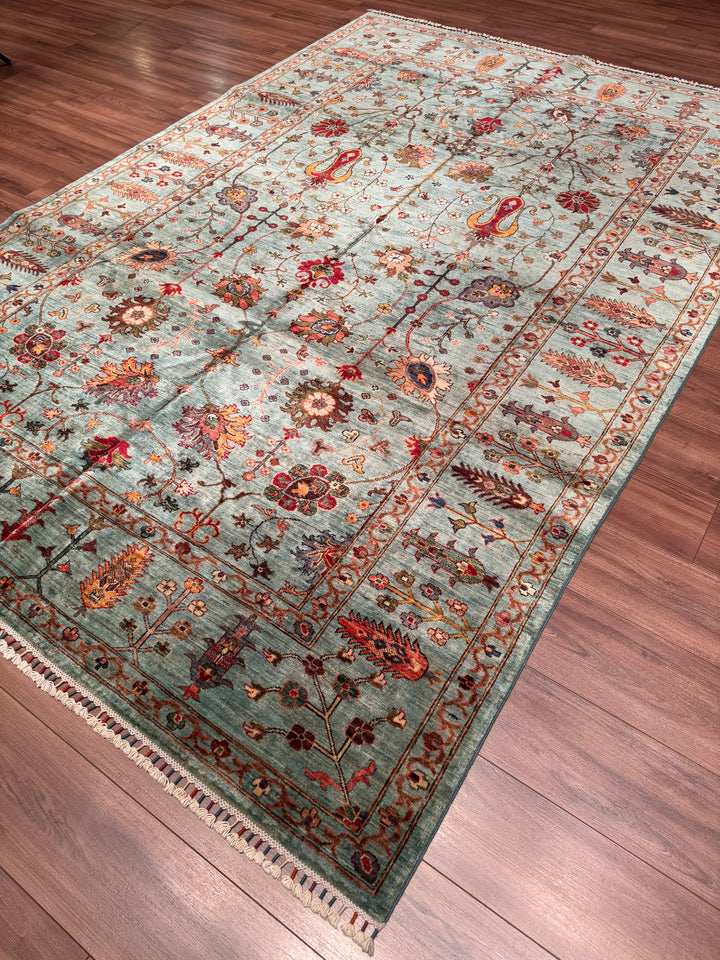 Sultani Binbirgece Orijinal El Dokuması Turkuaz Kök Boya Yün Halı 210x305 6.41 Metrekare - 7x10 ft