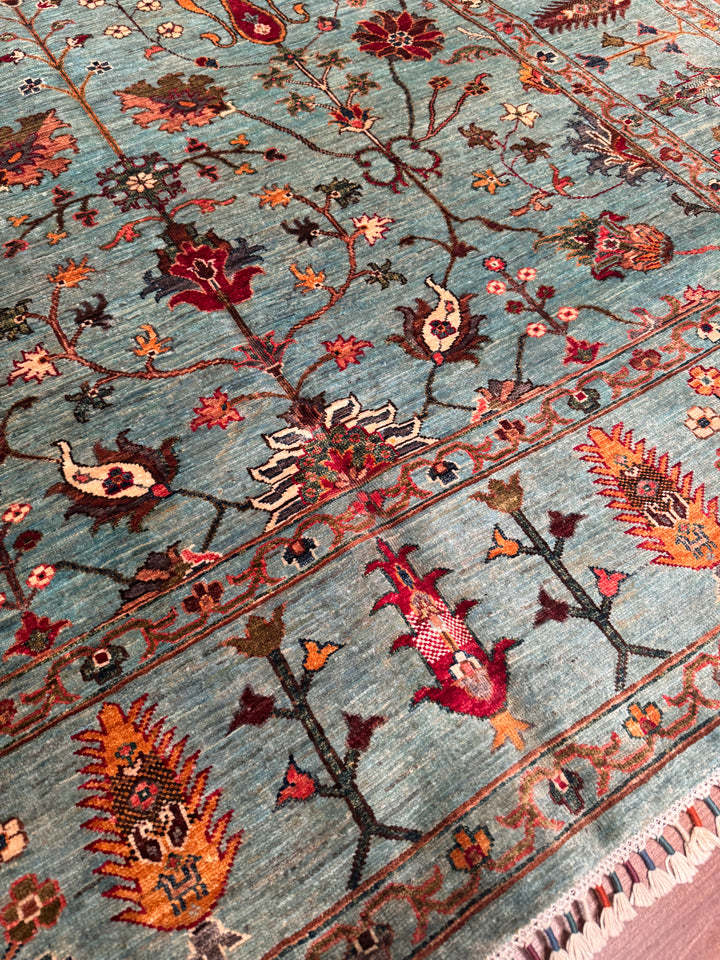 Sultani Binbirgece Orijinal El Dokuması Turkuaz Kök Boya Yün Halı 210x305 6.41 Metrekare - 7x10 ft