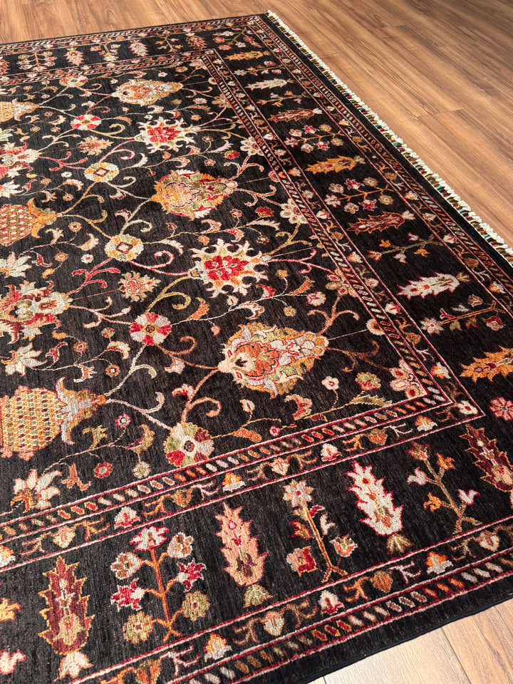 Sultani Binbirgece Orijinal El Dokuması Siyah Kök Boya Yün Halı 244x309 7.54 Metrekare - 8x10 ft